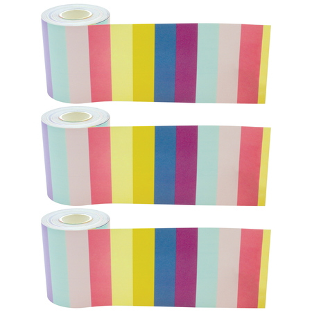 TEACHER CREATED RESOURCES Oh Happy Day Stripes Straight Rolled Border Trim, 50 Feet/Roll, PK3 TCR8918